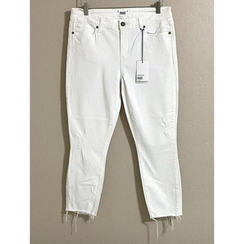 Paige Denim Verdugo Crop Skinny Stretch Jeans White Distressed SZ 32 NWT